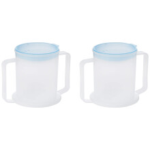 TWIN PACK MEDISURE ANTI-SPLASH ELDERLY OAP DURABLE REUSEABLE WIDE BASE LARGE HANDLES 300ML ADULT DRINKING CUP MUG