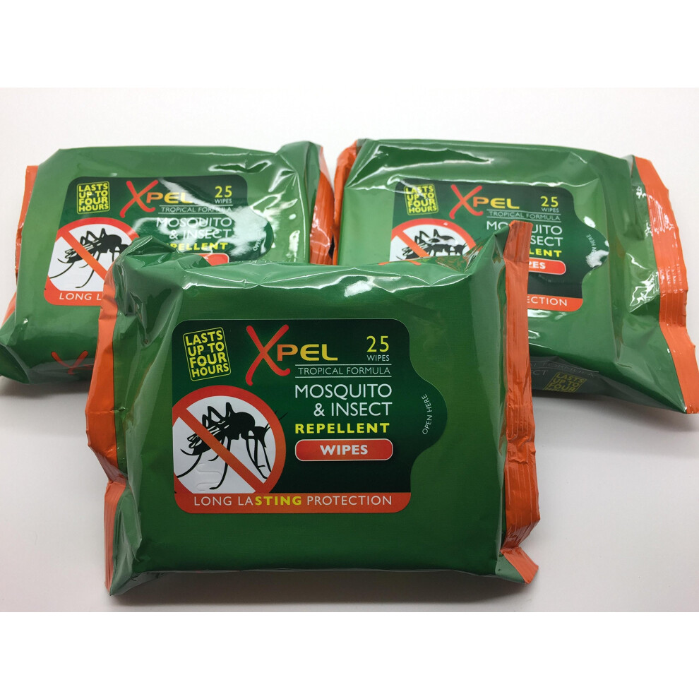 ** XPEL MOSQUITO & INSECT REPELLENT WIPES NEW ** TRAVEL 75 WIPES LONG LASTI
