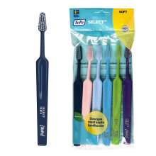 TePe Select Toothbrush, Soft, Assorted Colours, 6pcs, efficient for Plaque Removal with Tapered Brush Heads, Gentle Cleaning with