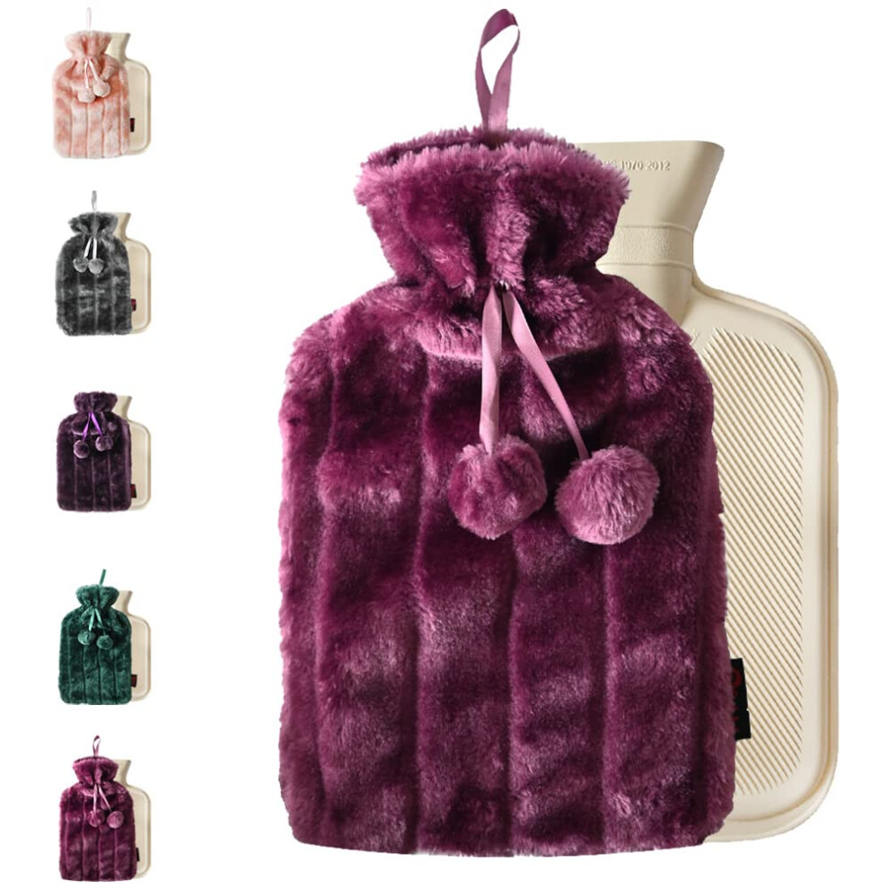 Ram Online Ram 2L Luxury Cosy 2 Litre Hot Water Bottle With Faux Fur Berry Cover