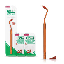 GUM Stimulator Bundle, Permanent Handle with Rubber Tip to Massage and Strengthen and 2 Refill Packs, (Handle + 2 Refill Packs)
