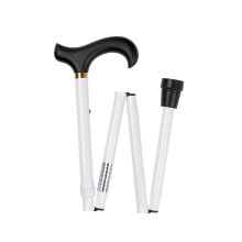 Height Adjustable White Blind Cane with Black Derby Handle
