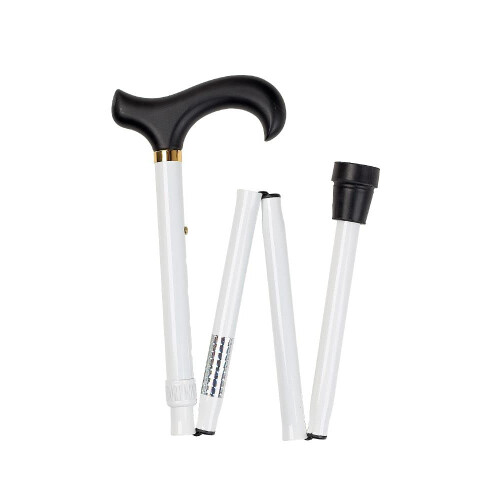 Height Adjustable White Blind Cane with Black Derby Handle