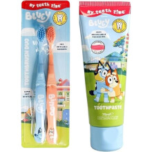Bluey Toothbrush (Duo) and Toothpaste Set. Two Bluey Toothbrushes and Strawberry Flavoured Toothpaste for Ages 3-8 Years Old