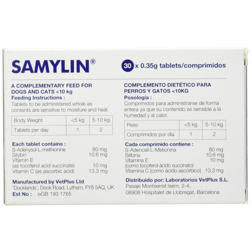 Vetplus Samylin Small Container with 30 Tablets for Digestive System 1