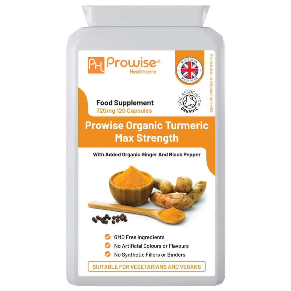 Ph Prowise Healthcare Black Organic Turmeric Curcumin 720Mg - 120 Capsules | Organic Turmeric And Pepper Capsules High Strength | Vegan & Vegetarian Tur