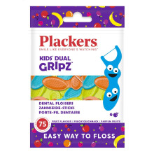 Plackers Kids Flossers, Blue, Yellow, Orange, Wild Fruit, 75 Count