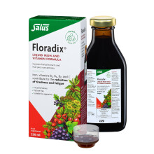 Salus Floradix Liquid Iron 250ml with Vitamin C & B-Complex. Iron contributes to The Reduction of Tiredness. Vegetarian. No preser