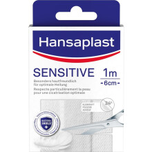 Hansaplast Sensitive Plasters (1 m x 6 cm), Cut to Size, Skin-Friendly Wound Plasters with Bacteria Shield & Secure Adhesion, Pain