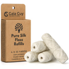 Gaia Guy Silk Dental Floss Refill | Unflavored Natural Silk | 4 spools x 33yds | Compostable, Sustainable & Biodegradable Silk Flo