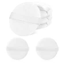 6 PCS Soft Velour Setting Powder Puff with Ribbon Grip, Small Round Washable Makeup Pads for Loose Powder