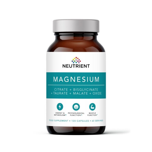 Neutrient Magnesium Complex Supplements - 120 Capsules Containing Four Powerful Bioactive Chelates Including Magnesium Taurate, Gl