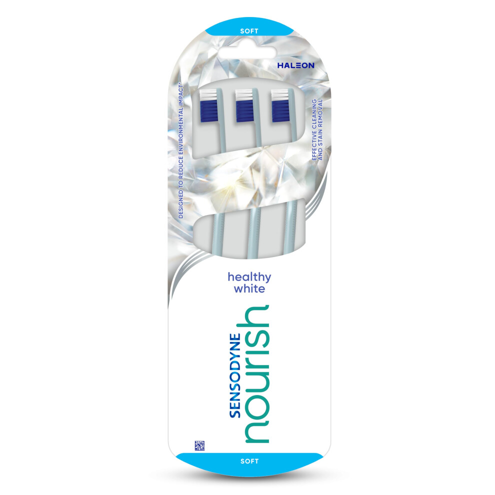 Sensodyne White Toothbrush Nourish Healthy Multipack, Gentle On Sensitive Teeth, 3 Pack