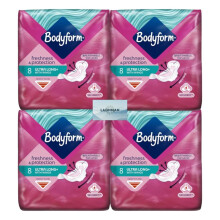 Bodyform 8 Pieces Ultra Long Sanitary Towels with Wings Heavy Flow, Breathable Top Layer, Leak-Proof, Overnight Period Pads, Fresh
