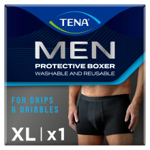 Tena Men Washable Mens Boxers Soft, Comfy and Secure Boxers for Drips and Dribbles Invisible Protection Light Absorption Pack of 1