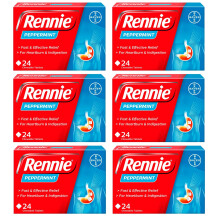 Rennie Peppermint - Antacids, Heartburn Relief and Indigestion Tablets, Fast and Effective Relief for Acid Reflux - 144 Tablets (6
