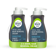 Veet Men Sensitive Hair Removal Cream, Chest & Body, 800ml (2X400ml) - Dermatologically Tested, Promotes Softer Regrowth
