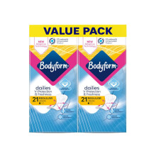 Bodyform Dailies Regular 42 Pantyliners (2 x 21) V-Protection & Freshness - Adaptive Technology for Comfort, Great Absorbent, Odou