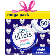 Lil-Lets Teens Night Pads with Wings, 5 Pack of 10 Pads, White