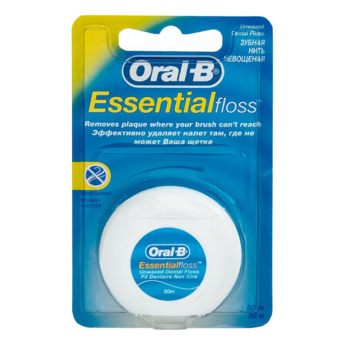 Oral-B Oral B 005012 Essential Floss - Unwaxed Floss, 50 m, 4-piece pack