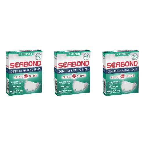 THREE PACKS of Seabond Denture Fixative Uppers