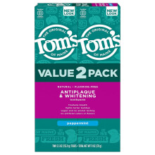 Tom's Of Maine Antiplaque And Whitening Fluoride-Free Toothpaste, Peppermint, 5.5-Ounce (Pack Of 2)