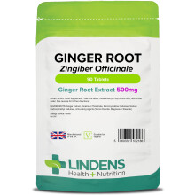 Lindens - Ginger Root 500mg - 90 Tablets - UK Made | Travel Sickness, Antioxidant, Joint Support | Letterbox Friendly, Vegan
