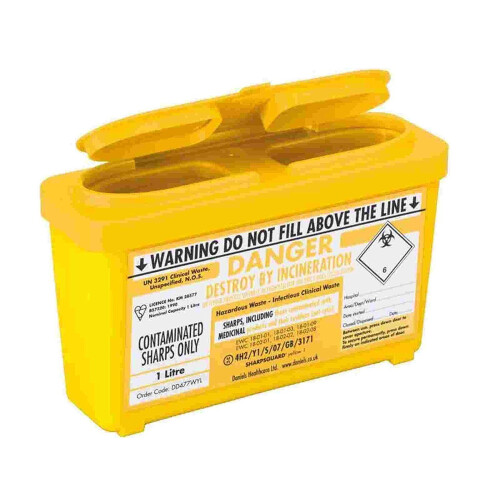 Sharpsguard Bin, 1 Litre, Yellow, Pack of 2
