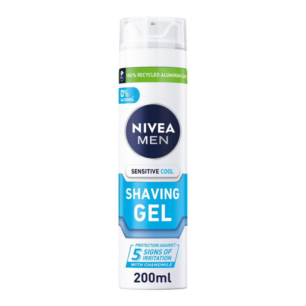 Nivea Men Sensitive Cooling Shaving Gel (200 Ml), Alcohol-Free Cool Sensitive Skin Shave Gel For Men, Gentle Shave For Irritated S
