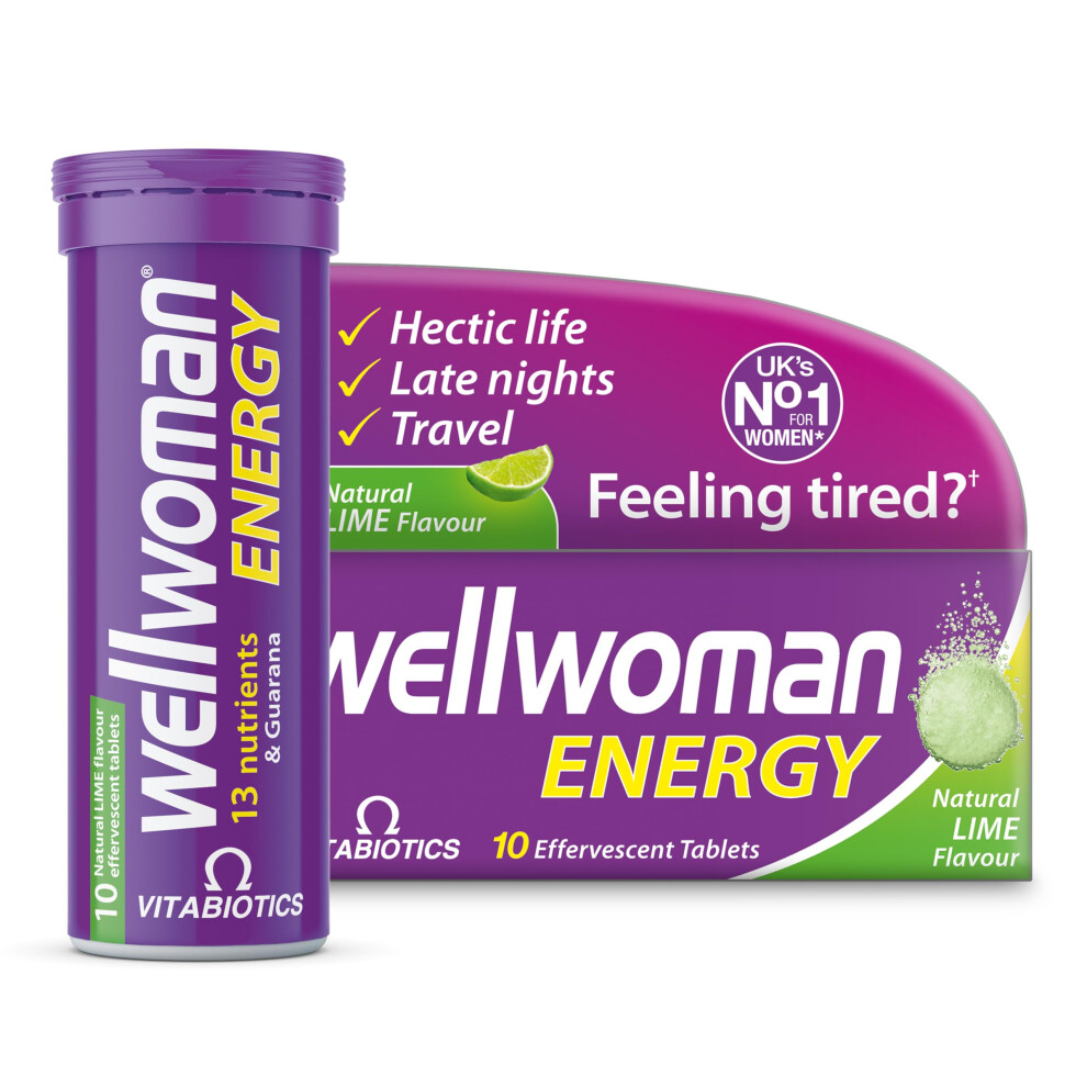 Wellwoman Energy Lime - 10 Dissolving Multivitamins Effervescent Tablets For Woman, Natural Lime Flavour