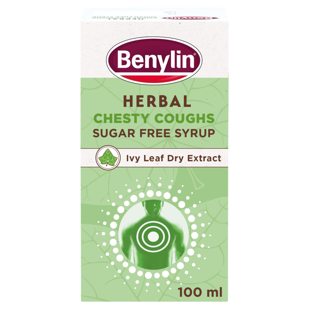 Benylin Herbal Chesty Coughs Sugar Free Syrup.100 Ml, Non-Drowsy Herbal Cough Medicine, With Naturally Derived Ivy Leaf Dry Extrac