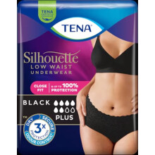 TENA Silhouette Plus Pants Low Waist Black Underwear, Size Medium, Close Fit, 100% Protection | 2 Packs of 12