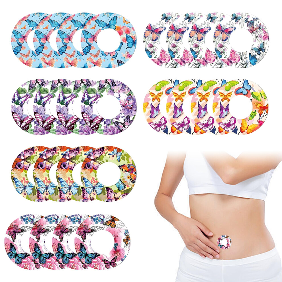 Caldamn 24 Pcs For Freestyle Libre 2 Sensor Covers For Libre 2 Plus Sensor Covers Waterproof Adhesive Butterfly Print Blood Sugar Monitor