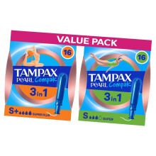 Tampax Pearl Compak Super Plus and Super Tampons Bundle 32 Count (16 of Each) Compact Applicators for Comfortable, Reliable Leak P