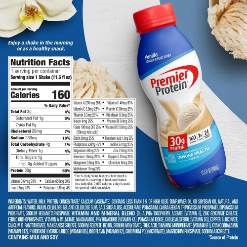 Premier Protein Vanilla Shake - 12x 325ml - 30g Protein, 1g Sugar 1