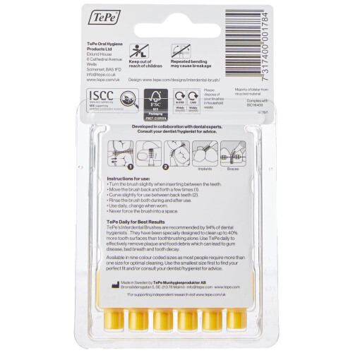 Tepe Tepe 0.7 mm Interdent Yellow Brushes - Pack of 6 pieces 1