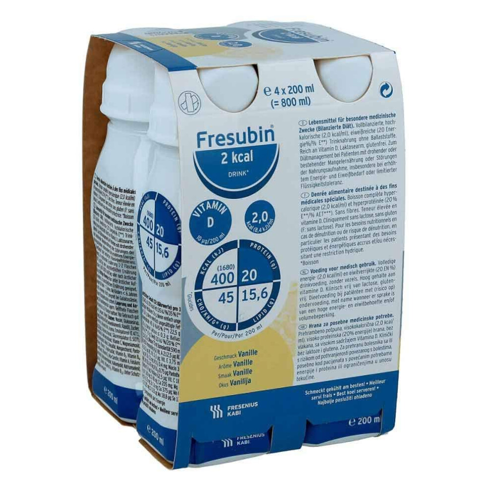 Fresenius Kabi Fresubin 2 Kcal Drink Vanilla Water Bottle, 200 Ml, 1Er Pack (1 X 2.75 Kg X 4)