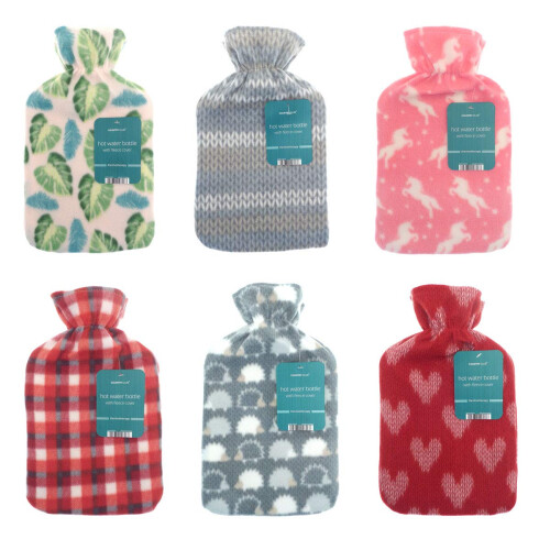 Hot Water Bottle with Soft Fleece Cover Random Design