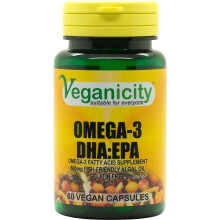 Veganicity Omega-3 DHA:EPA 500mg : Algal Oil Omega-3 Fatty Acid : 60 Vcaps, in a Planet-Friendly 99% Recycled Pot