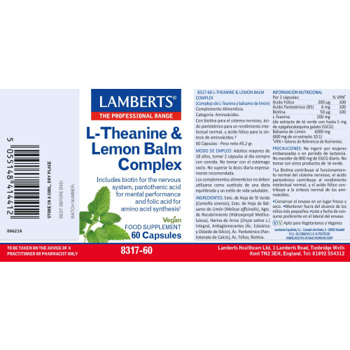Lamberts Lamberts Theanine & Lemon Balm Complex – 60 Capsules – Mental Performance Support – Vegan 1