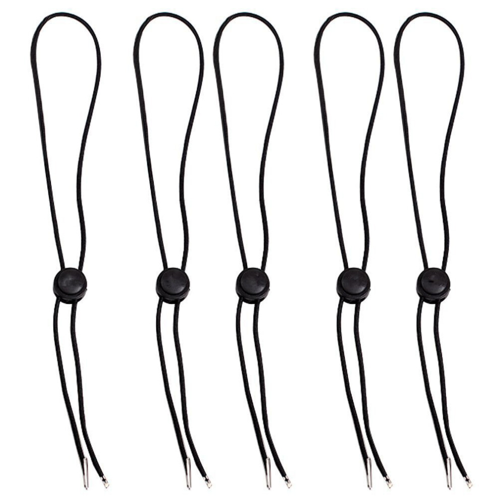 Rooruz Black Hat Chin Cord, Flexible Removable Hat Chin Strap With Spring Loaded Stop Cord Lock,Pack Of 5