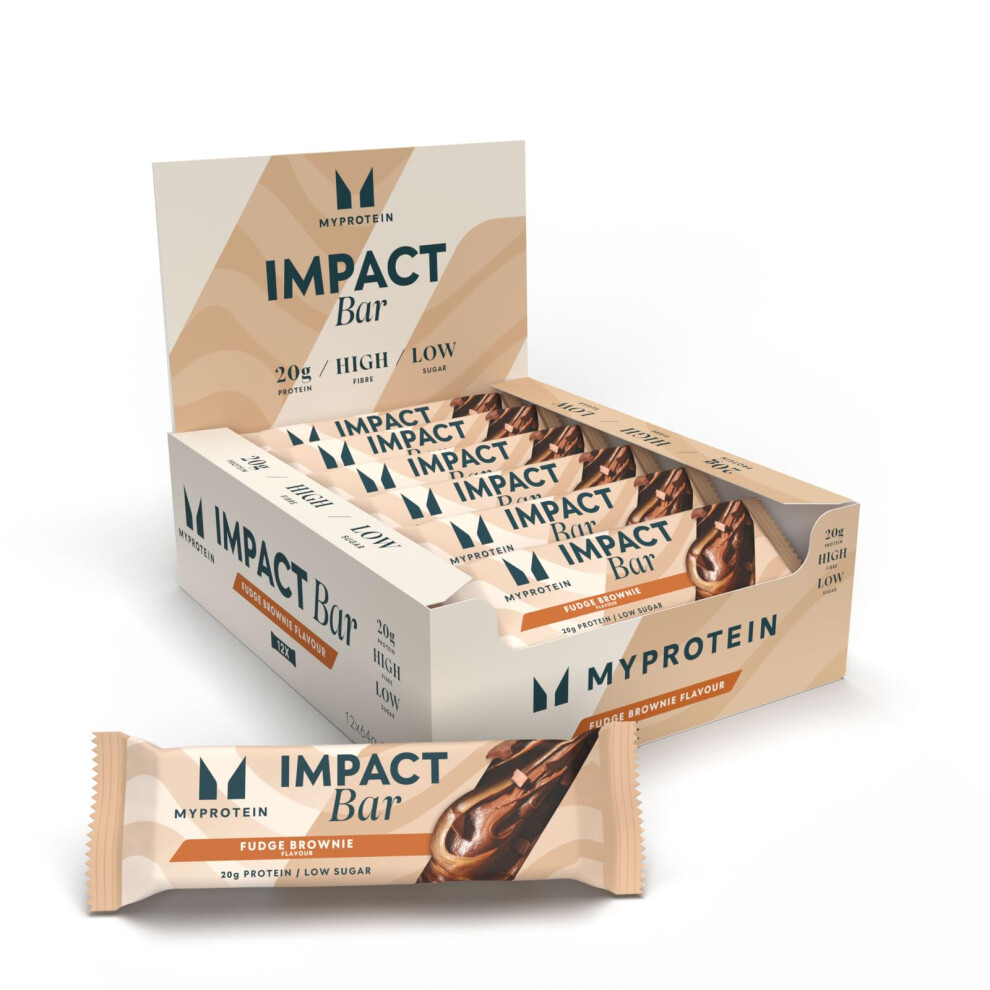 Myprotein Impact Protein Bar – Fudge Brownie | 12 X 64G High-Protein Bars | Triple-Layer Snack With 20G Protein | Low Sugar, High