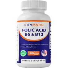 Vitamatic Folic Acid, Vitamin B12 & B6 – 180 Fast Dissolve Tablets Heart Health, Energy Production & Red Blood Cell Support