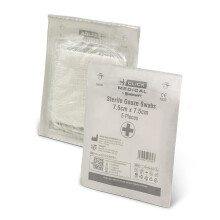 Sterile 8ply First Aid Absorbent Gauze Swabs 7.5cm x 7.5cm - 10 Packs of 5 (50 Swabs)