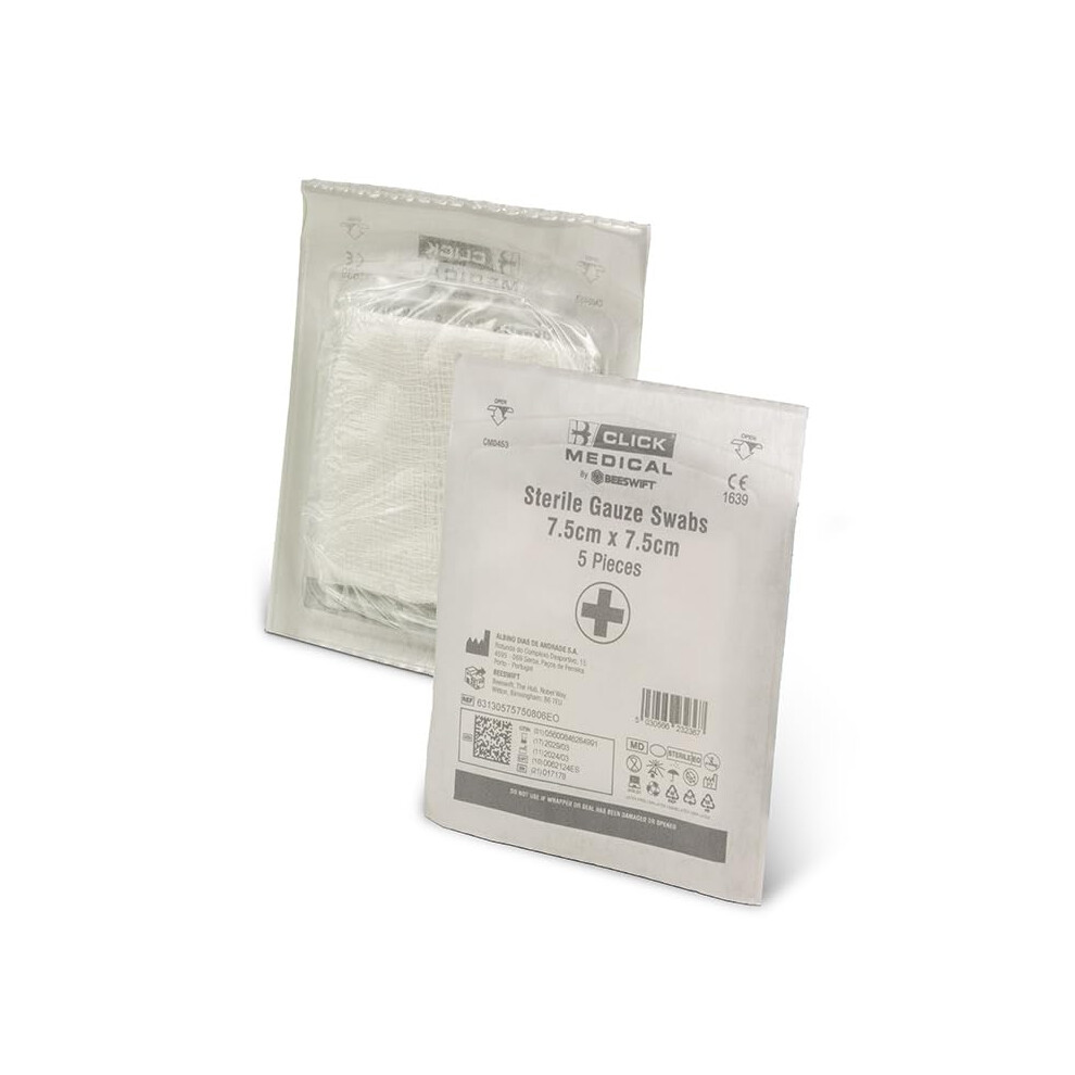 Industracare Sterile 8Ply First Aid Absorbent Gauze Swabs 7.5Cm X 7.5Cm - 10 Packs Of 5 (50 Swabs)