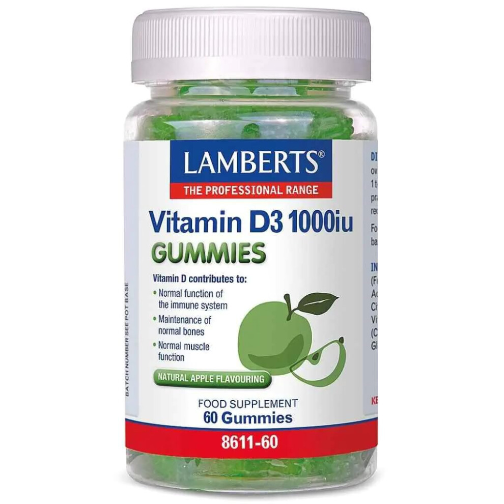 Lamberts Vitamin D3 1000Iu Gummies - Suitable For Vegetarians - Immune & Bone Support - Sugar Free - 60 Gummies