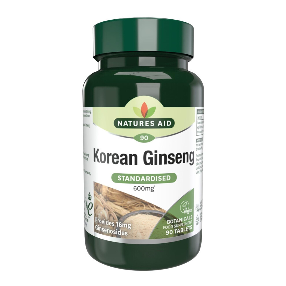 Natures Aid Korean Ginseng 600Mg – Supports Energy, Vitality & Immune Health - High Strength Panax Extract With 16Mg Ginsenosides