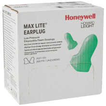 Howard Leight MAXIMUM LITE Single-Use Uncorded Earplugs, Green Color, Contoured T-Shape, Ideal for Workers with Smaller Ear Canals