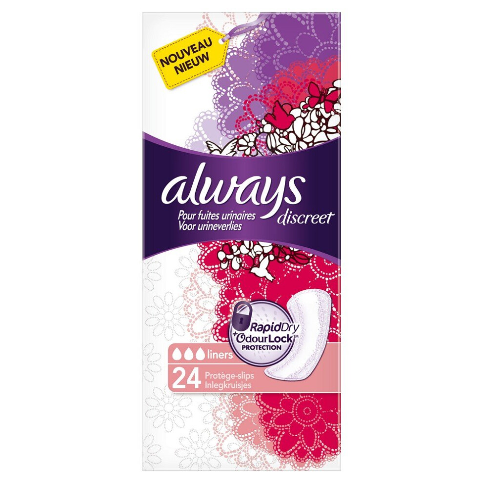 Always Discreet Panty Liners For Incontinence And Bladder Control, Pack Of 3