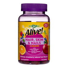 Alive! Hair, Skin & Nails Supplement | Contains 2,500mcg of Biotin | 60 Gummies (1 Month Supply) | Delicious Multivitamin Gummies